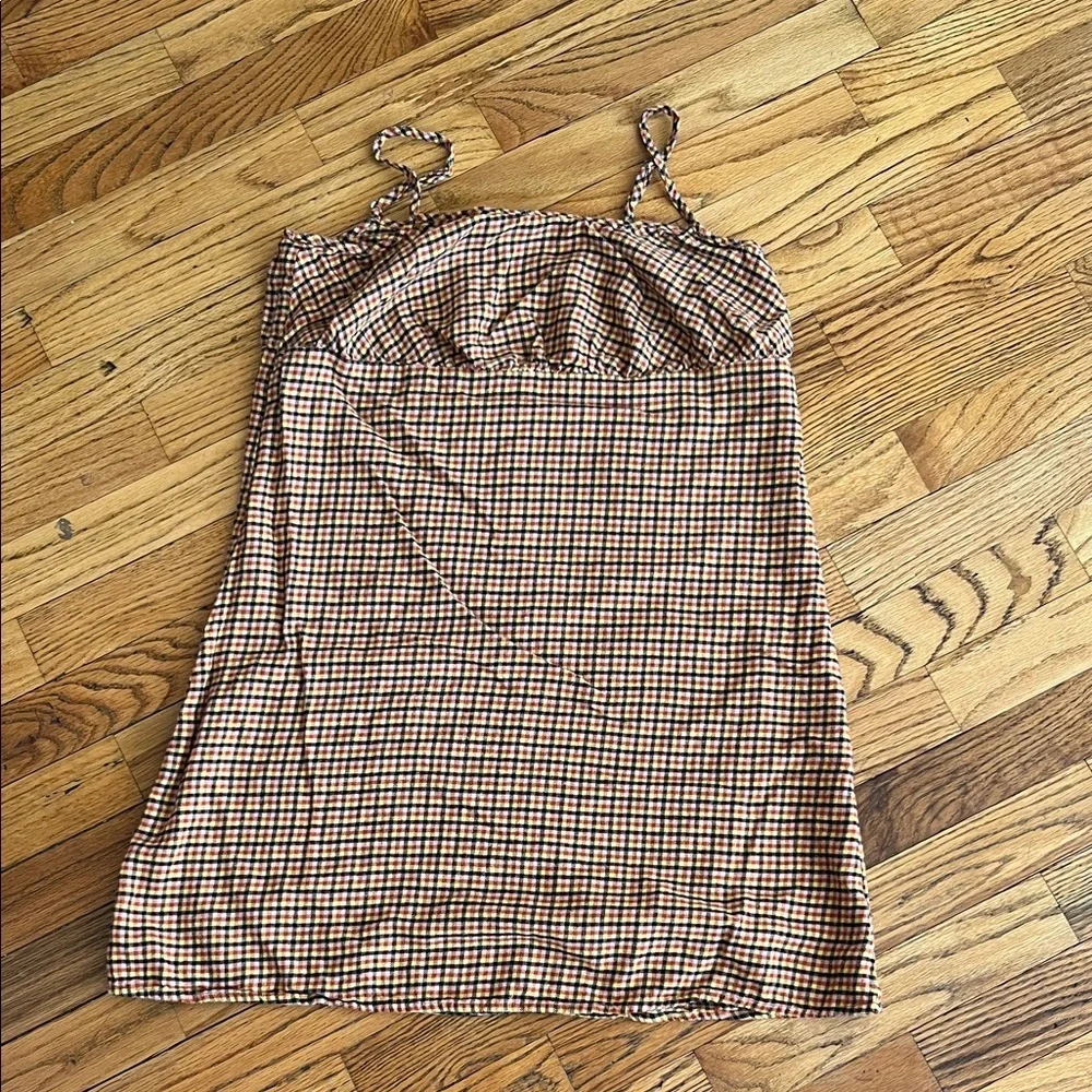 wild fable Brown Plaid Mini Dress with Thin Straps
